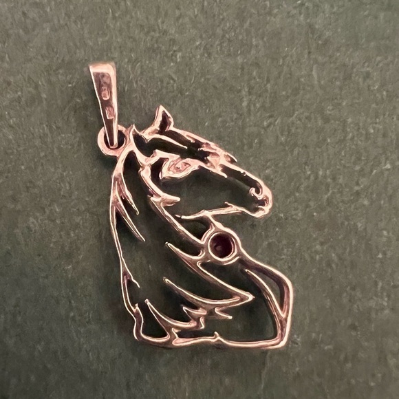 Sterling Silver Horse Pendant Necklace | 925 Italy Chain with Garnet Gemstone - Picture 3 of 16
